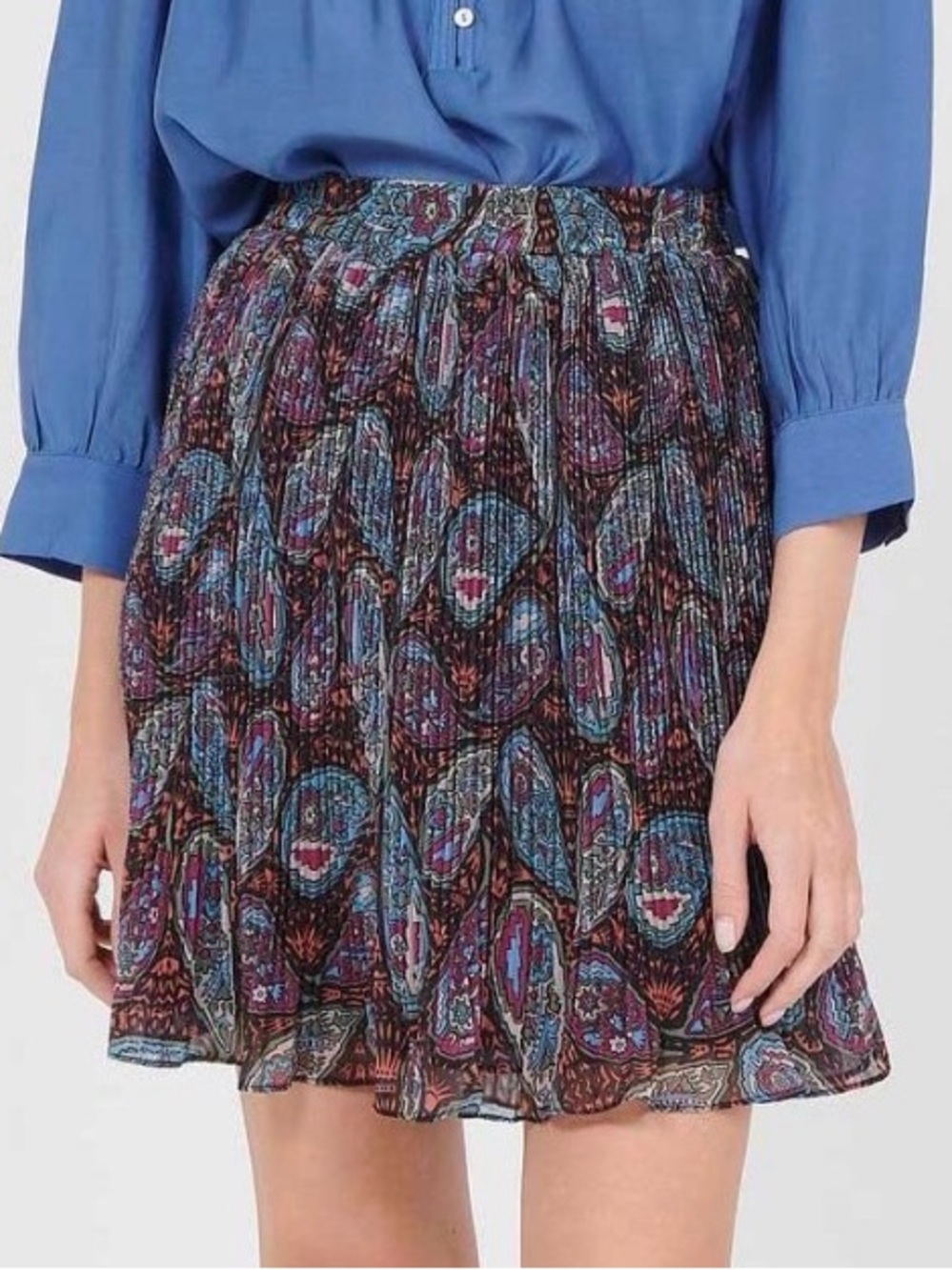 Pleated Paisley Mini Skirt in Multicolor